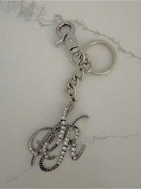 SR Initials Rhinestones Handbag Purse Charm Keychain - Silver
